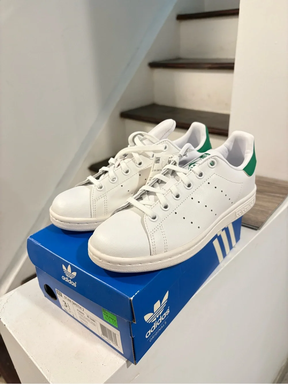 adidas White Sneakers with Green Heel Accent